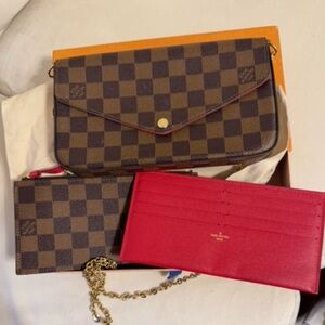 Louis Vuitton Brown Checkered and Red Crossbody Bag Set